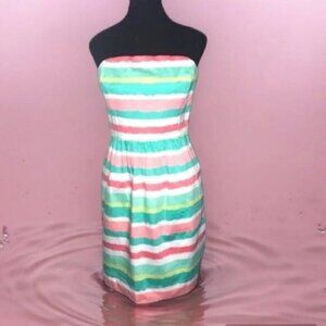 Vineyard Vines Strapless Dress 4 Stripes Pink Green White Back  Zipper Mini